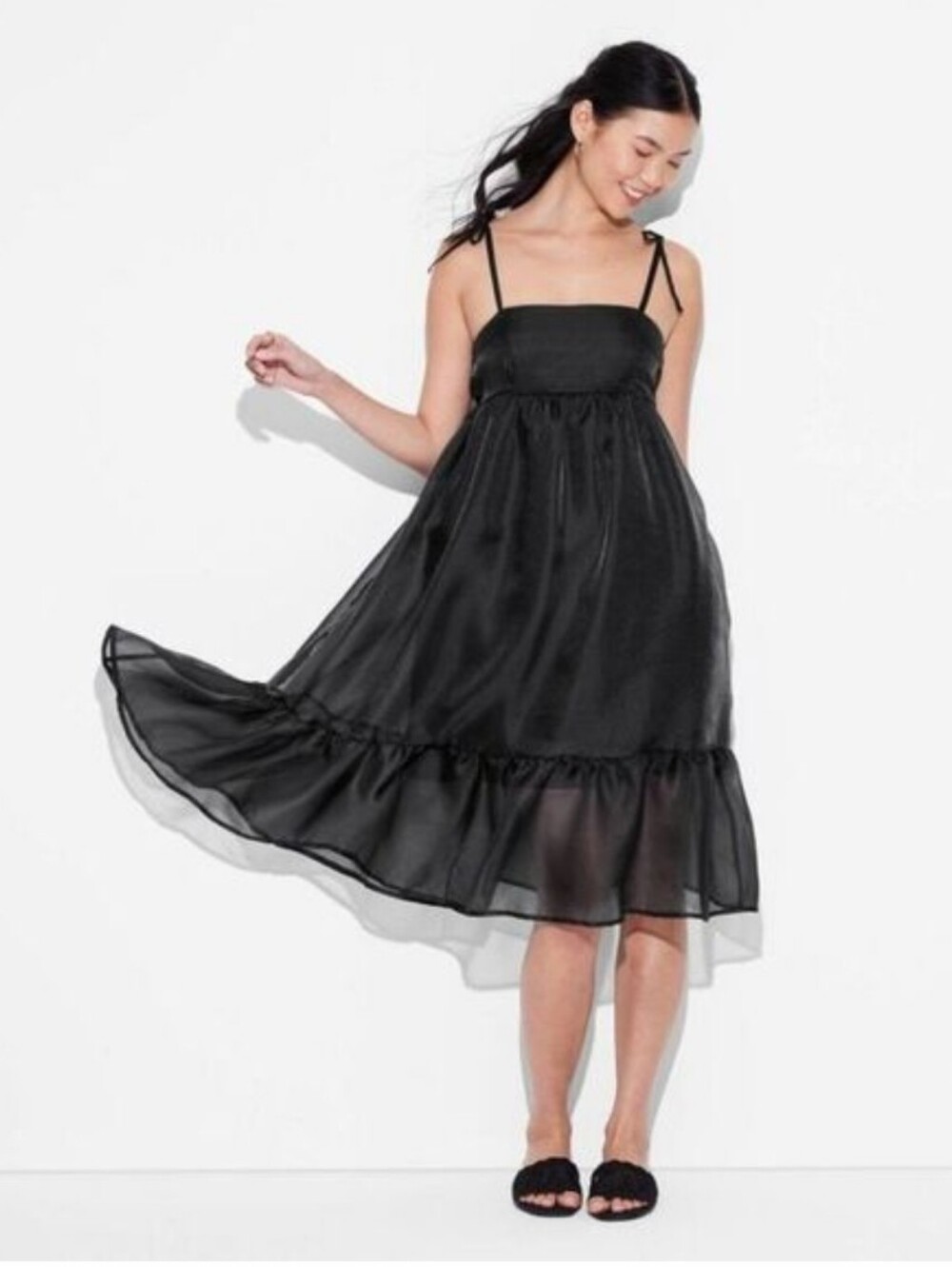 NWT! Wild Fable, Women's Organza Midi Babydoll Dress, Black, Size S, MSRP $35